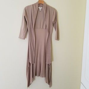 KENAR TAN OPEN LONG 3/4 SLEEVE CARDIGAN SWEATER